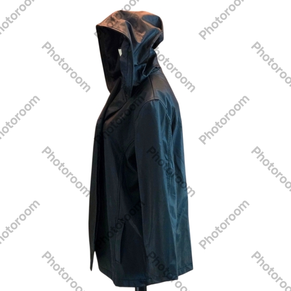 Outbrook Women Large (12/14) Sleek Black Rain Jacket Hidden Buttons with FLAW - Picture 3 of 14